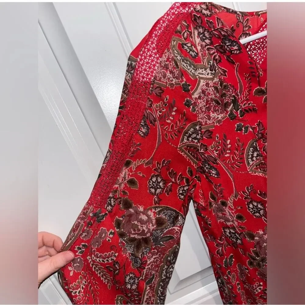 Free People Rain or Shine Paisley Mini Dress Red Poppy Size XS